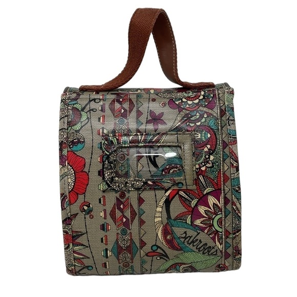 Sakroots Lunchbox Women's Brown Red Owl Print Insulated Hook & Loop Closure - Picture 2 of 14
